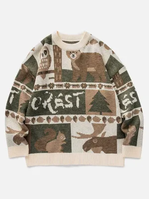 Rimiro - Vintage Owl Bear Print Knitted Sweater