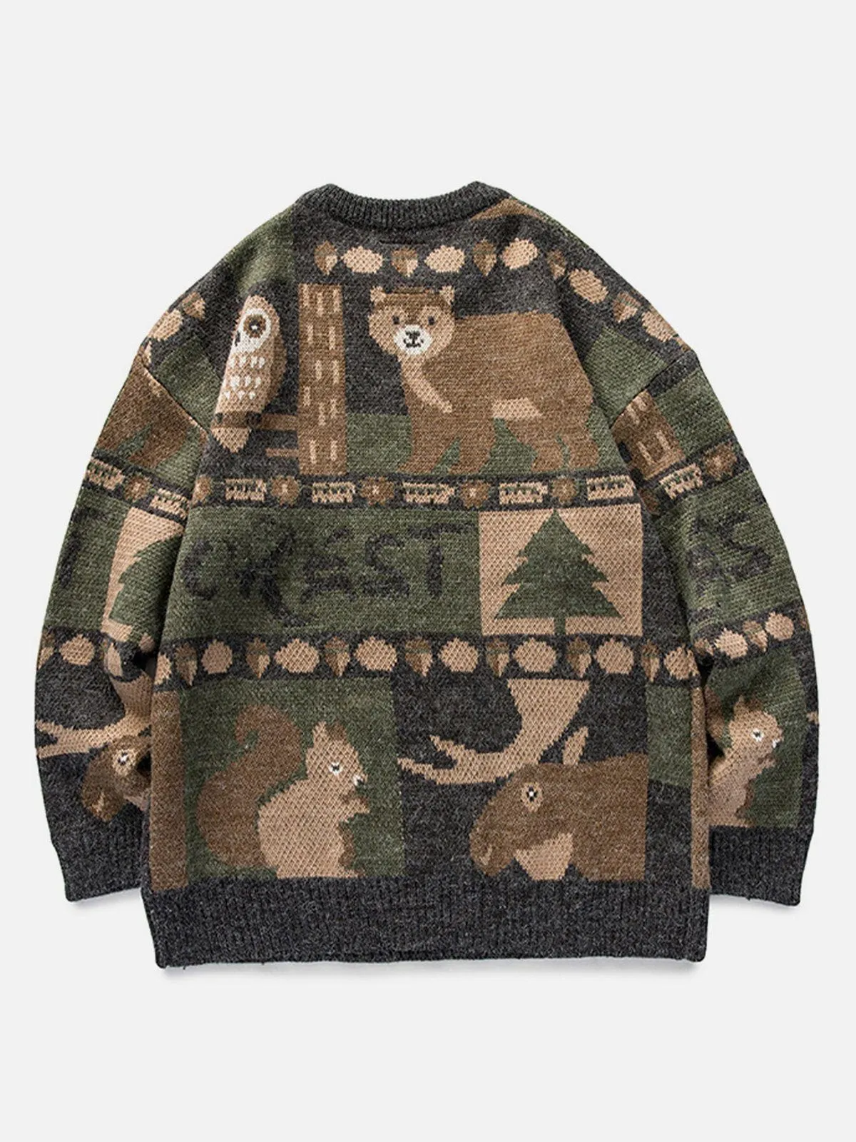 Rimiro - Vintage Owl Bear Print Knitted Sweater