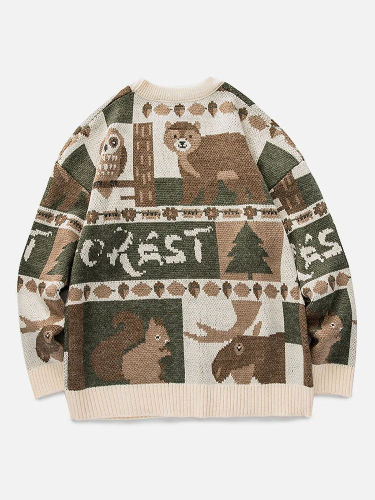 Rimiro - Vintage Owl Bear Print Knitted Sweater