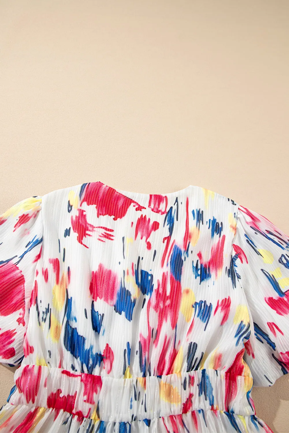 Rose Abstract Print Short Puff Sleeve Tiered Maxi Dress