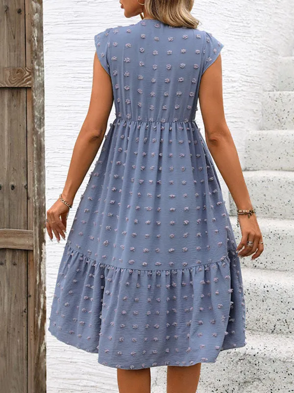 Ruffle Sleeve Jacquard Dress with Textured Floral Pattern