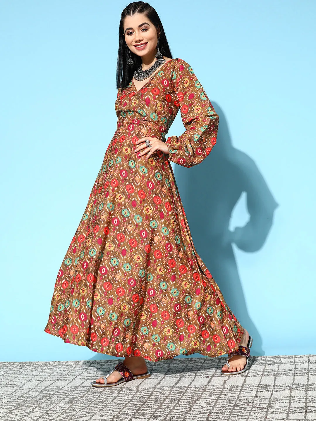 Rust Edgy Print Dress