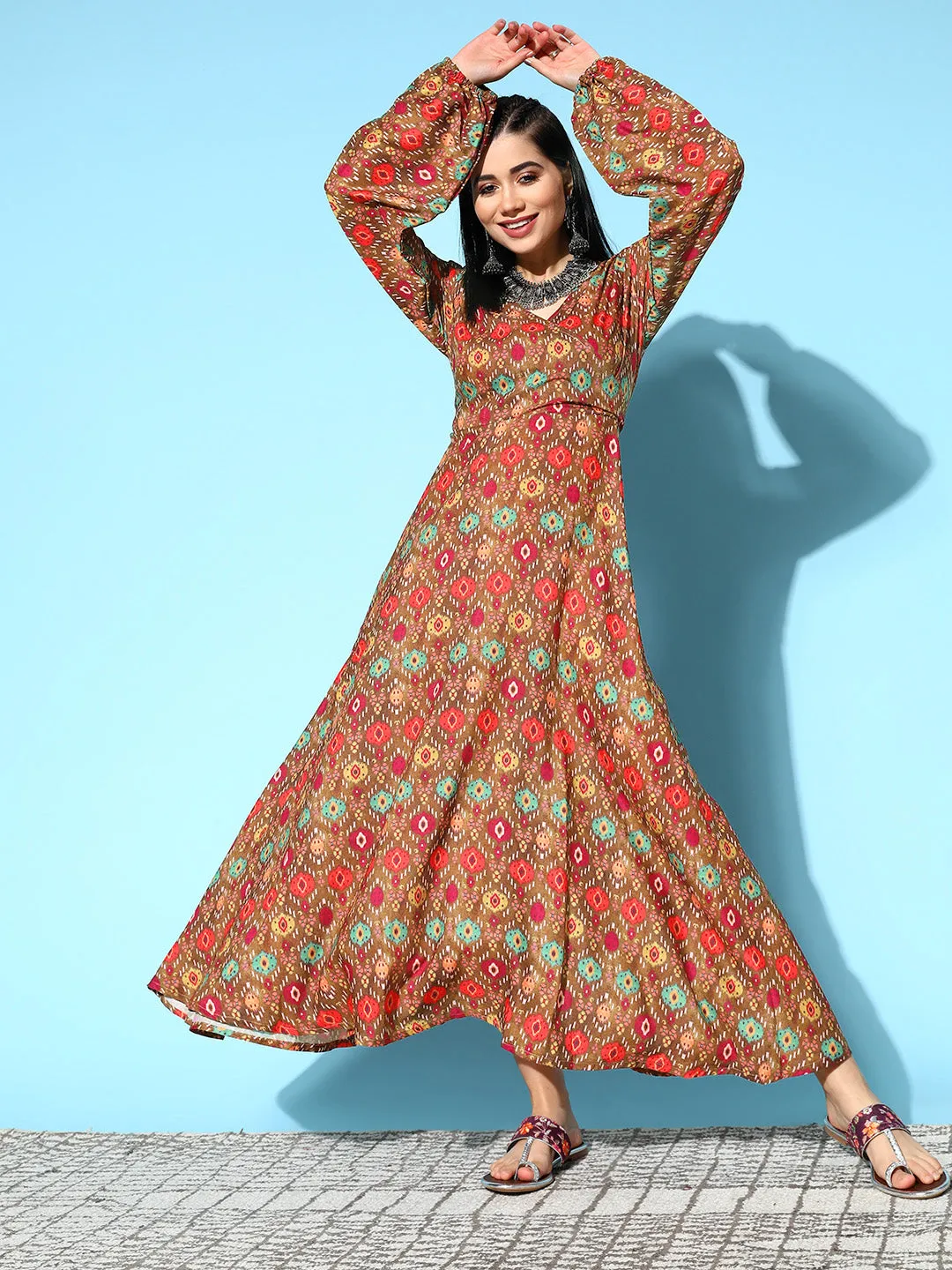 Rust Edgy Print Dress