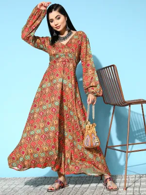 Rust Edgy Print Dress