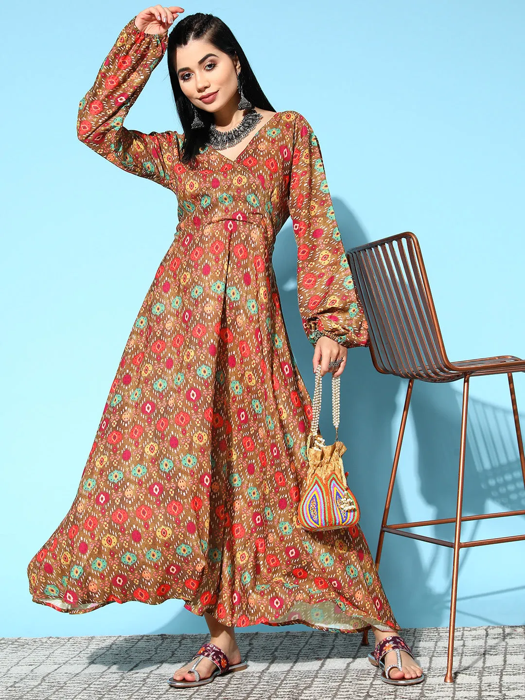 Rust Edgy Print Dress