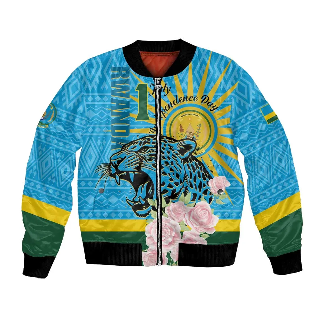 Rwanda Independence Day Bomber Jacket Leopard With Roses LT01