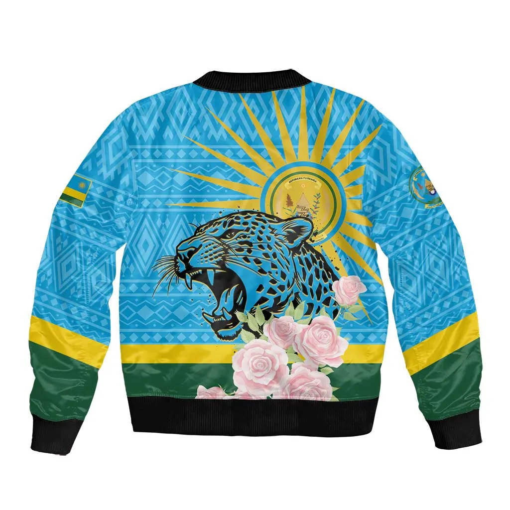 Rwanda Independence Day Bomber Jacket Leopard With Roses LT01