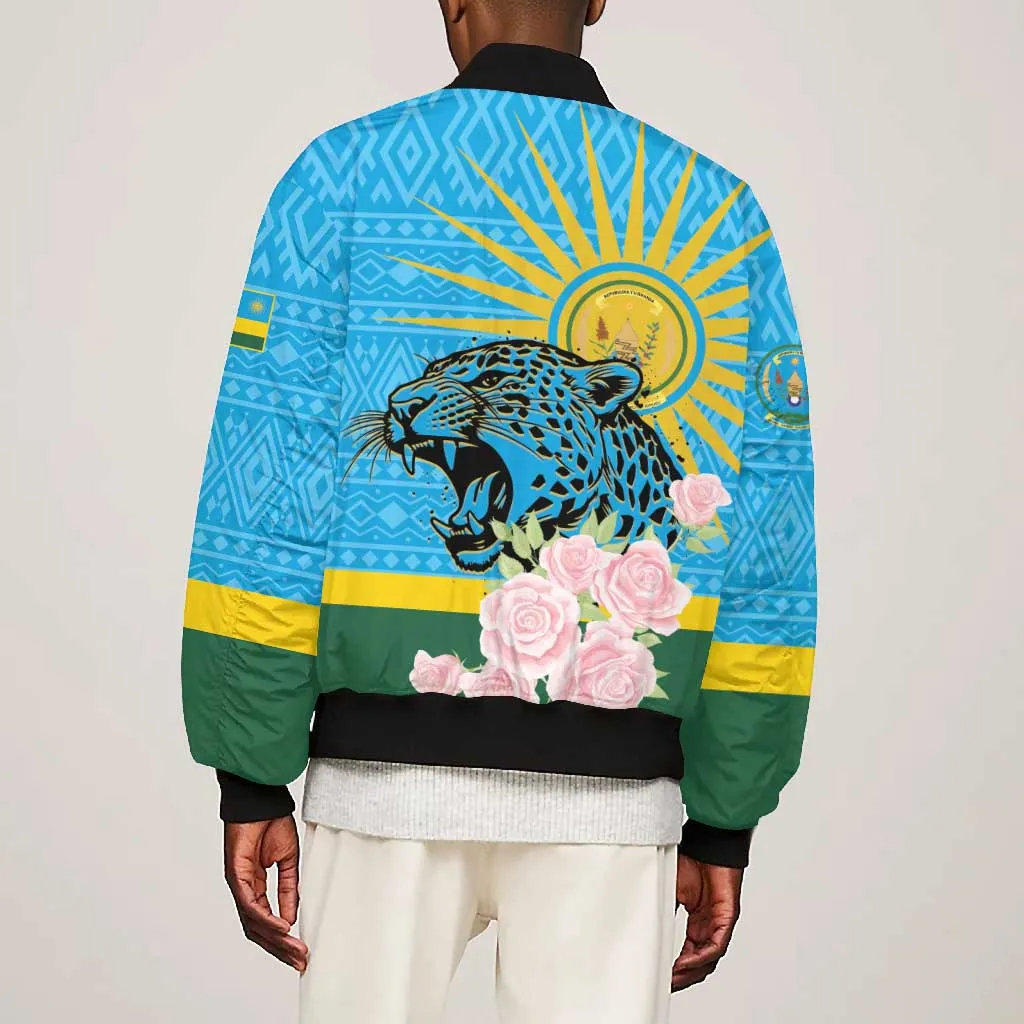 Rwanda Independence Day Bomber Jacket Leopard With Roses LT01