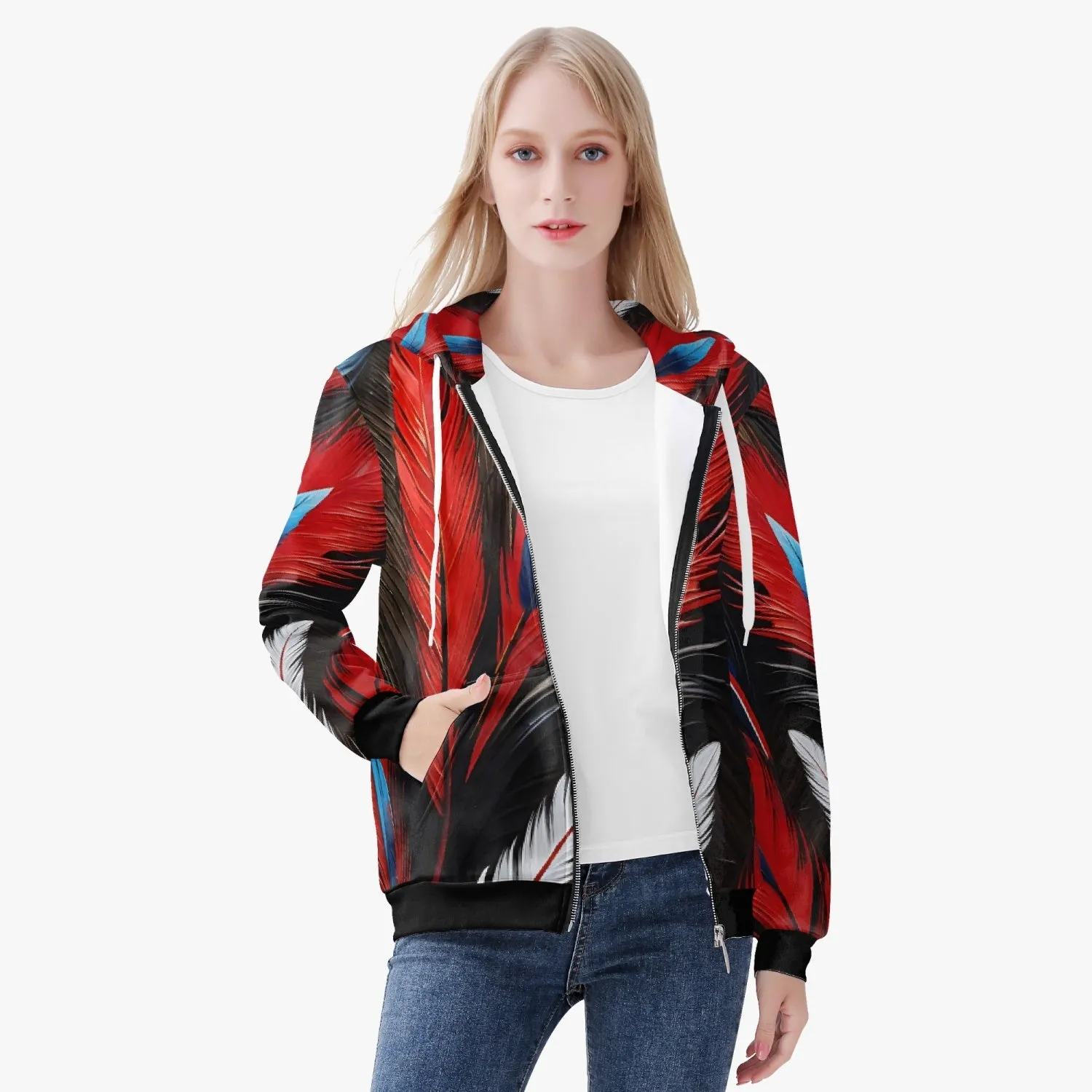 RWB Feathers Diamond Ring Women's Zip Up Hoodie