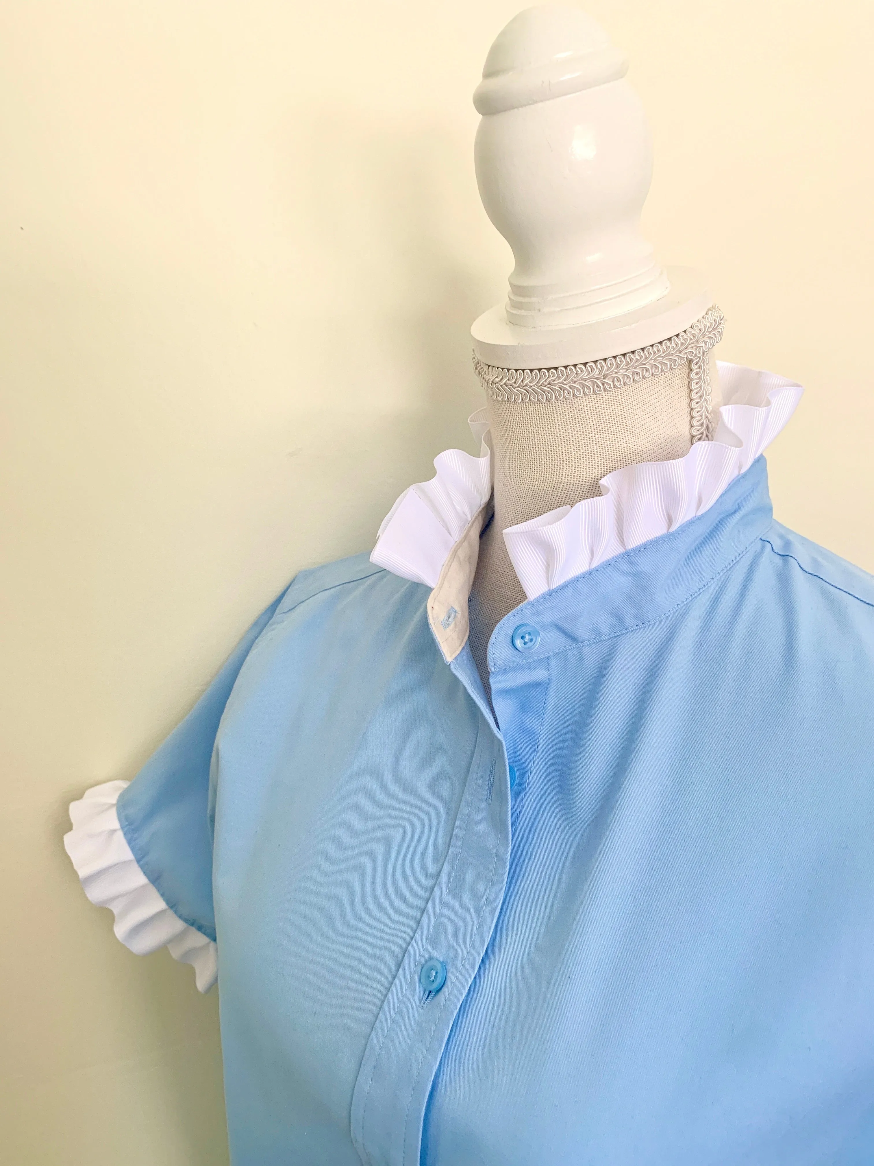 SALE - Jane Sky Blue Short Sleeve Ruffle Shirt (J03)  **FINAL SALE**
