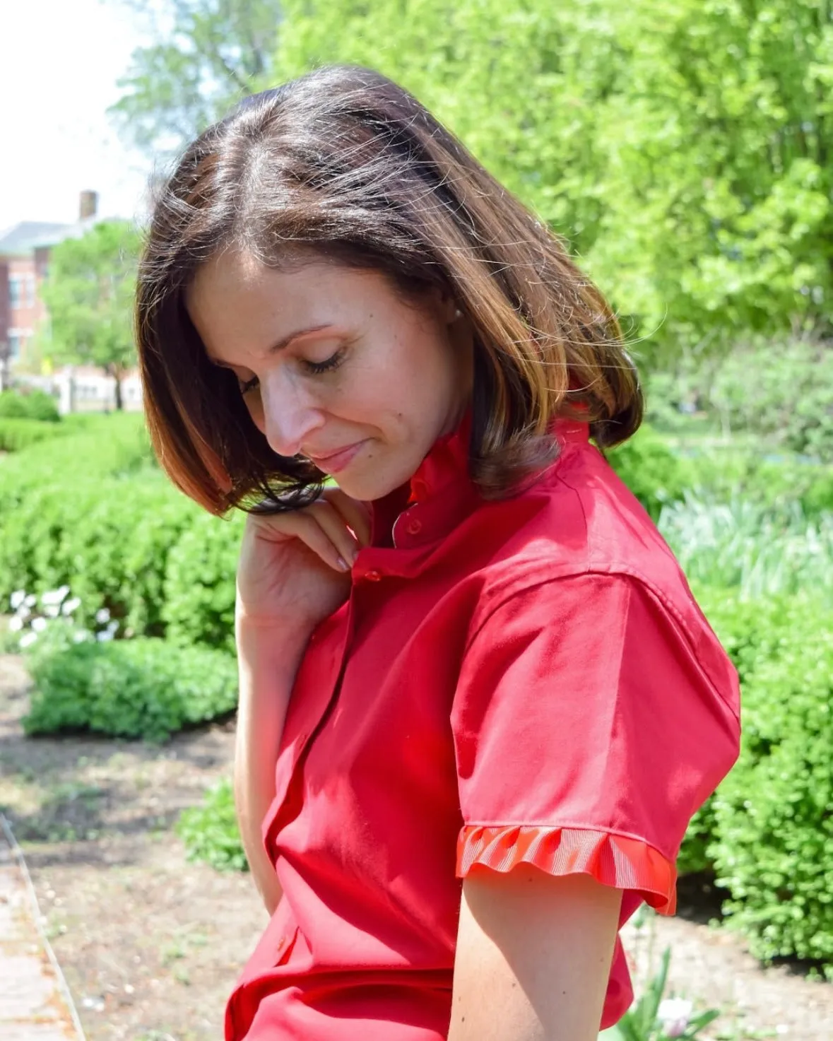 SALE - XS ONLY - Jane Red Short Sleeve Ruffle Shirt (J06) *FINAL SALE*