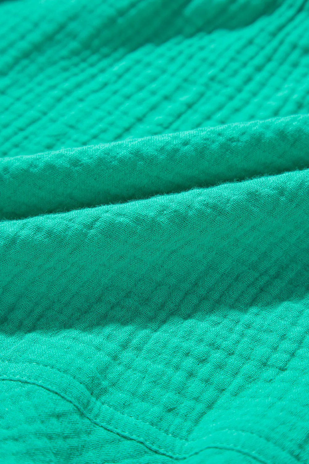 Sea Green Textured Buttoned Thin Strap Tiered Loose Fit Mini Dress