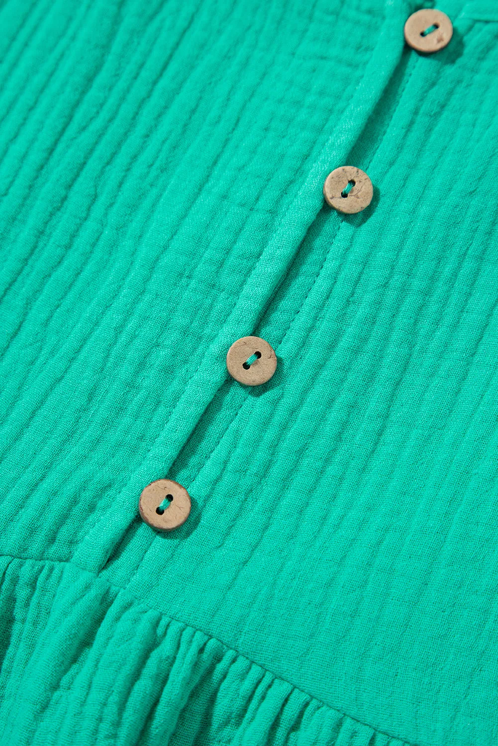 Sea Green Textured Buttoned Thin Strap Tiered Loose Fit Mini Dress