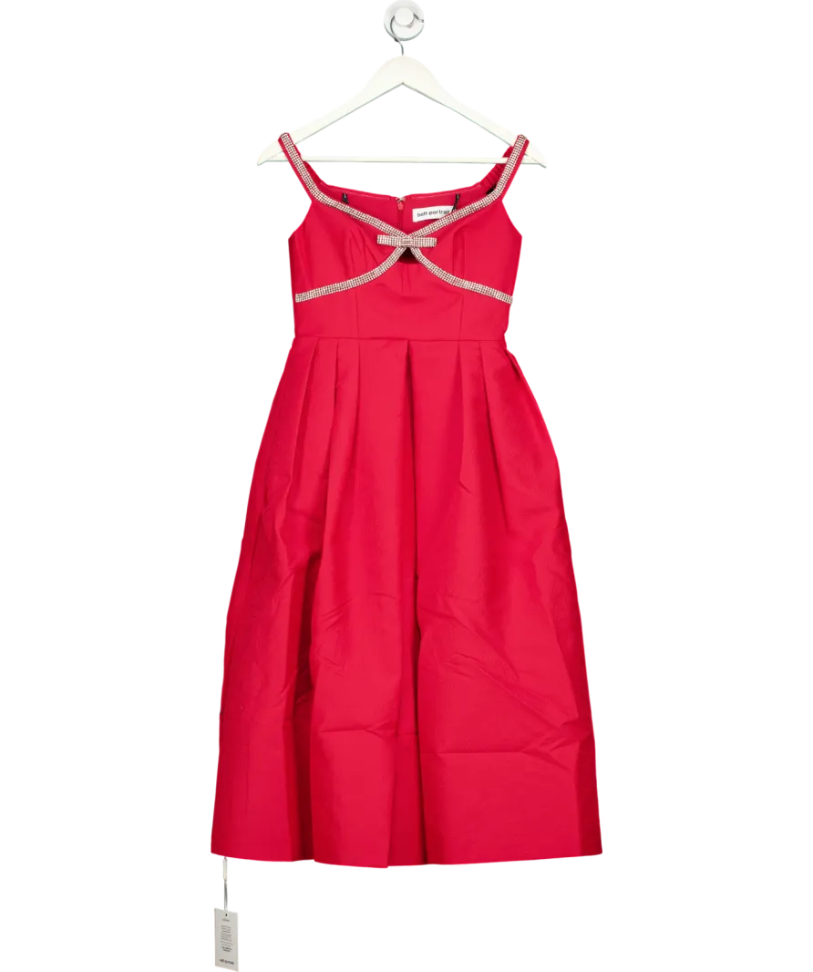 Self-Portrait Bow-embellished Midi Dress In Red UK 6