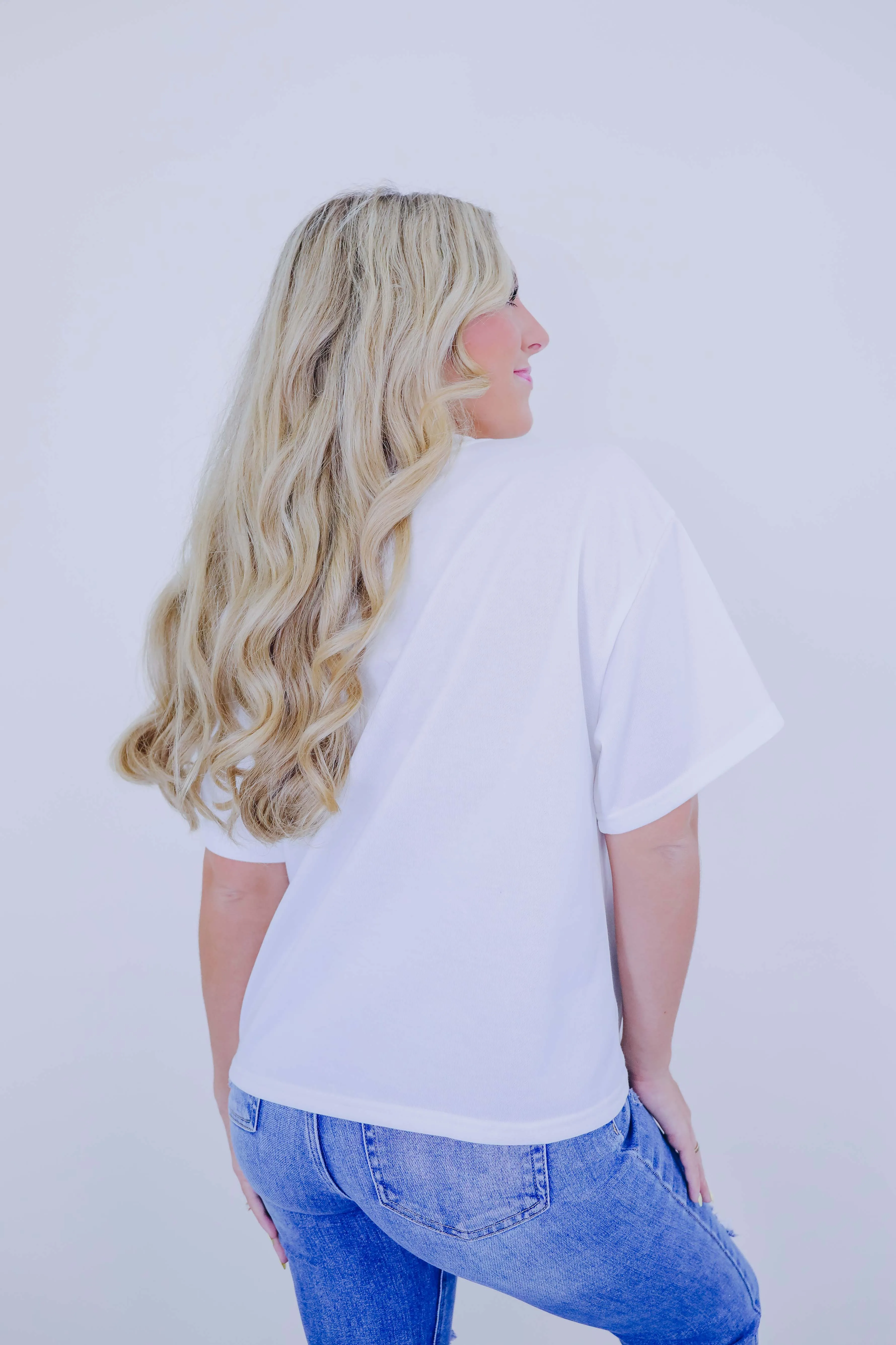 Sequin Hearts Cropped Tee- White