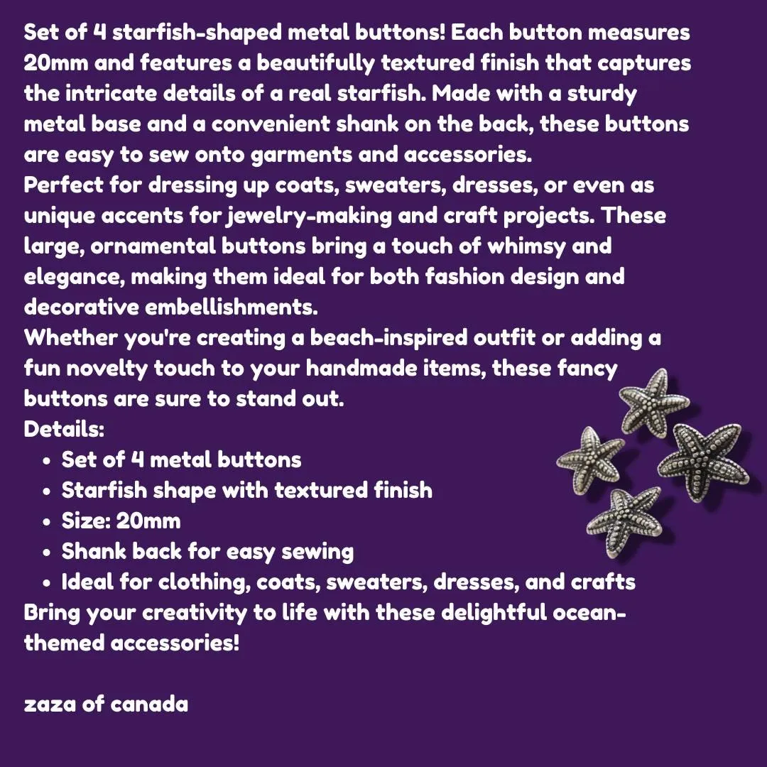 Set of 4 starfish-shaped buttons