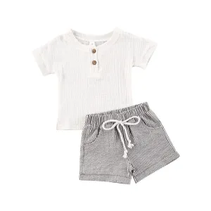 Short Sleeve T-shirt & Striped Shorts