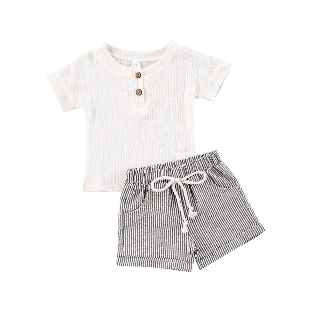 Short Sleeve T-shirt & Striped Shorts