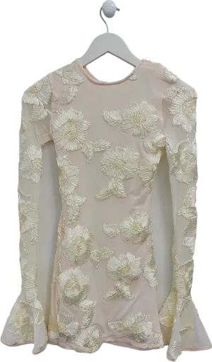 Sihaiyijia Cream Flower Textured Mini Dress UK S