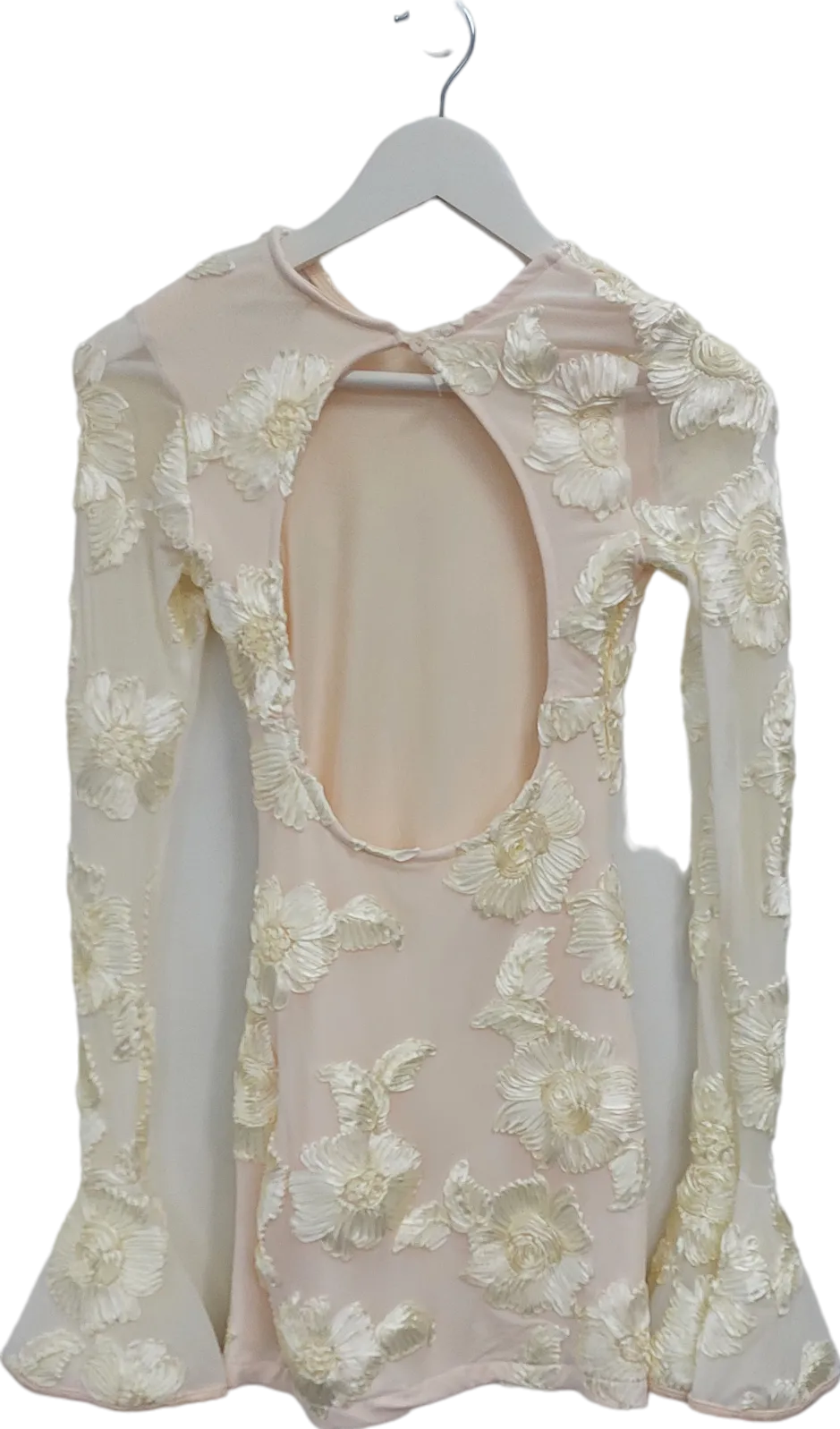 Sihaiyijia Cream Flower Textured Mini Dress UK S