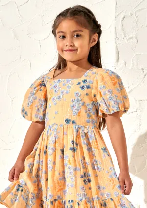 Simone Apricot Textured Print Dress
