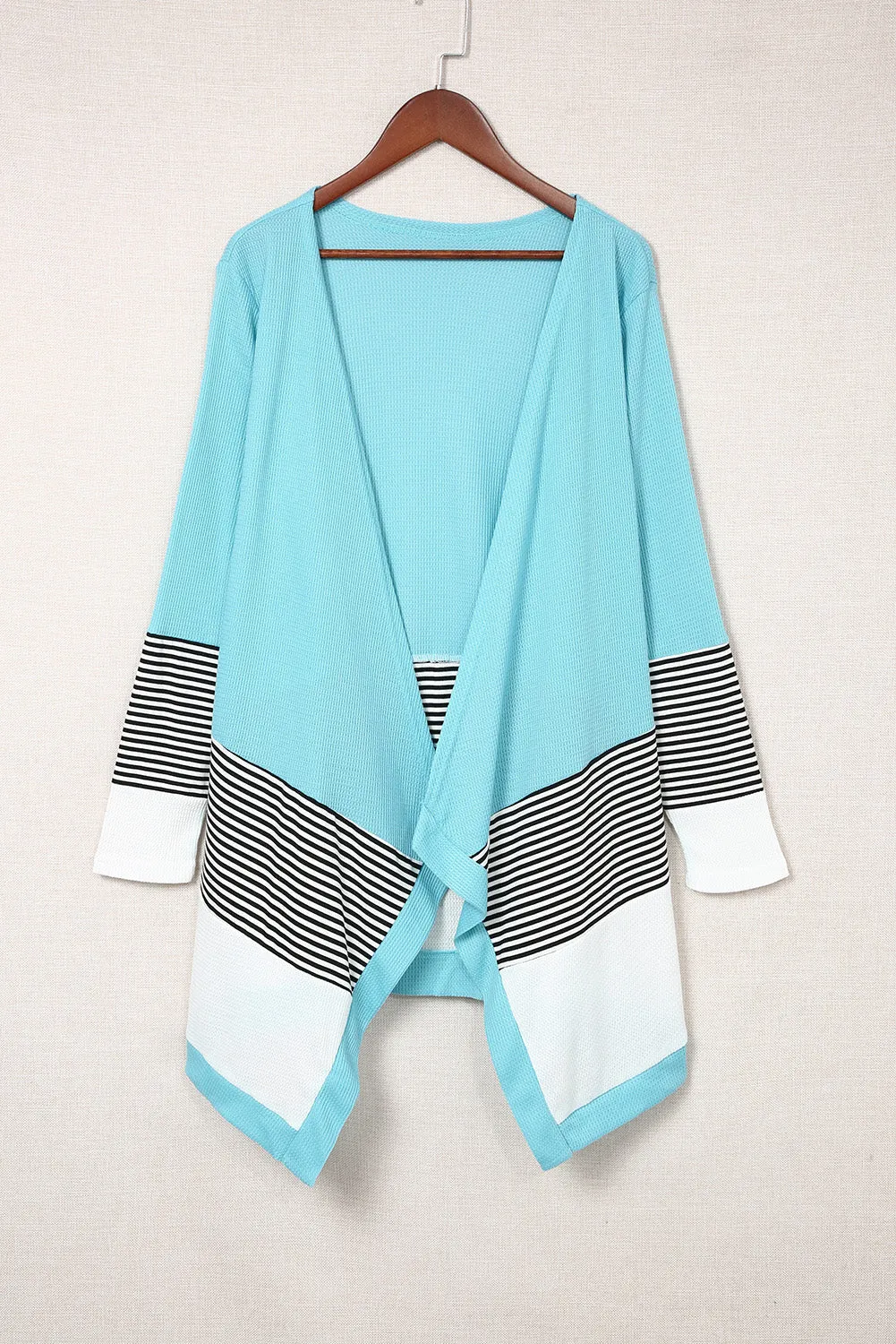 Sky Blue Loose Fit Stripe Colorblock Cardigan