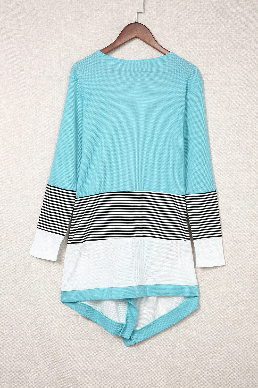 Sky Blue Loose Fit Stripe Colorblock Cardigan