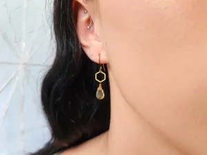 Small Hexagon Earrings with Yellow Citrine Teardrop Stones