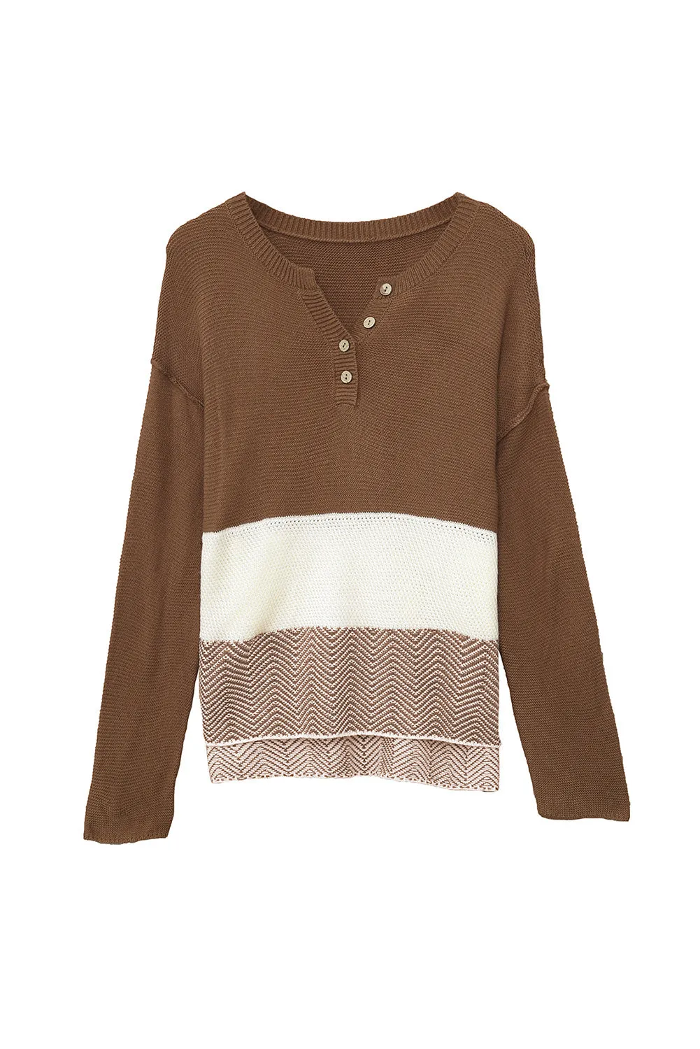 Splicing Buttoned Knitted Long Sleeve Sweater
