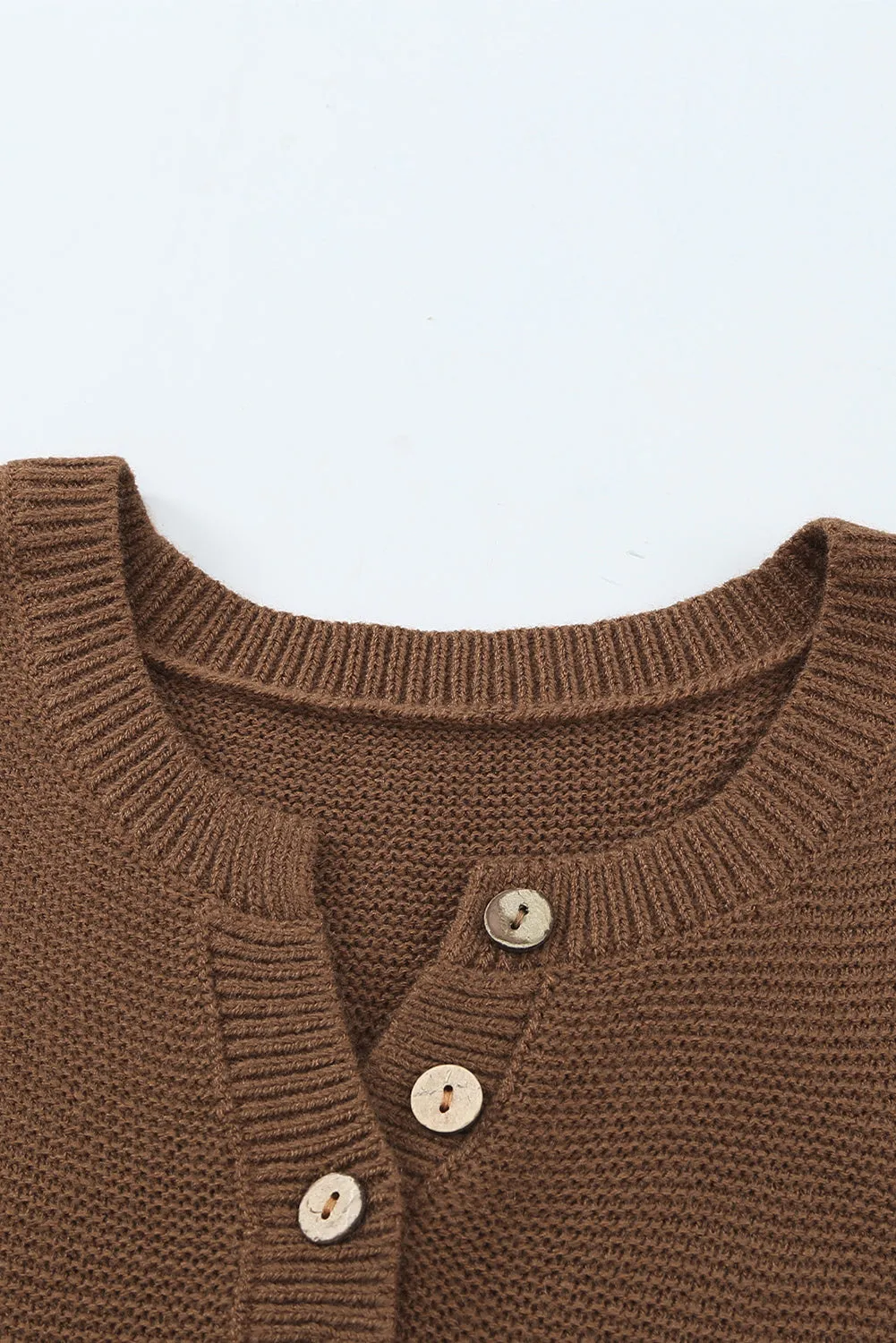 Splicing Buttoned Knitted Long Sleeve Sweater