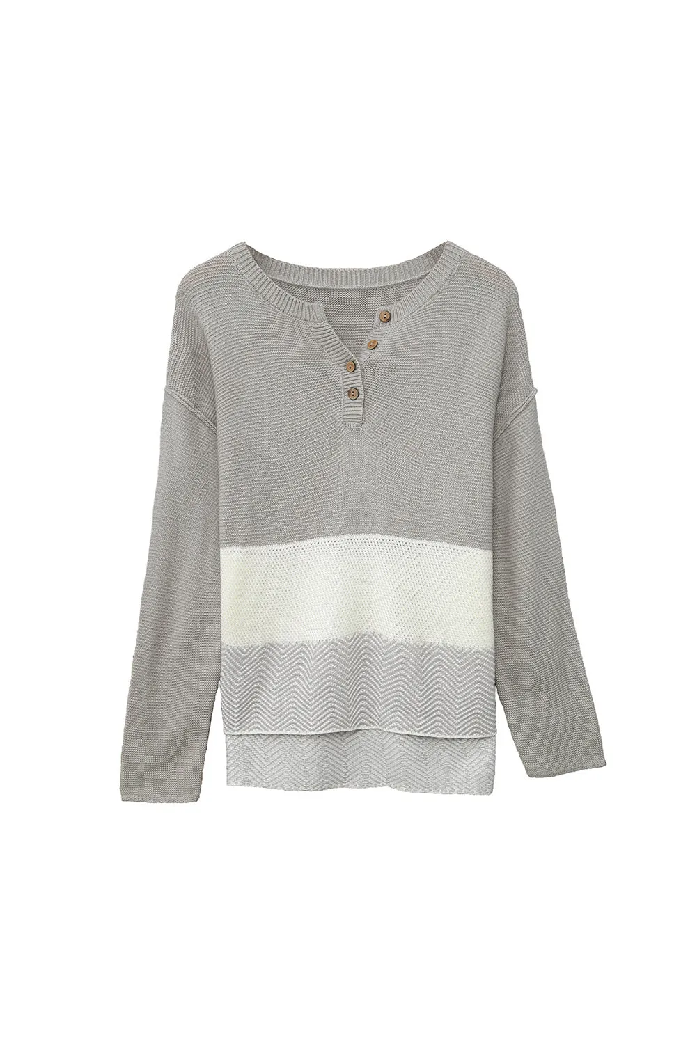 Splicing Buttoned Knitted Long Sleeve Sweater