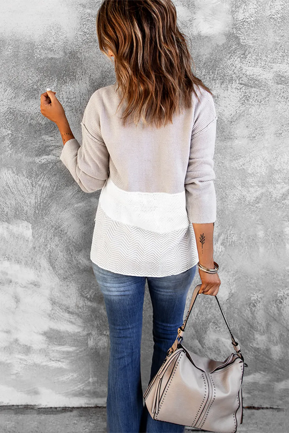 Splicing Buttoned Knitted Long Sleeve Sweater