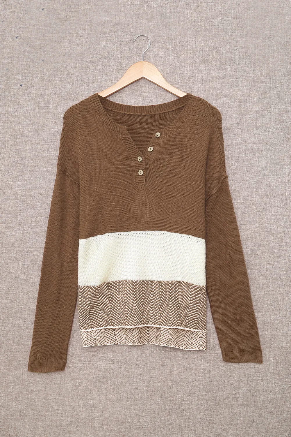 Splicing Buttoned Knitted Long Sleeve Sweater