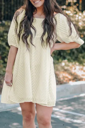 Square Neck Puff Sleeve Babydoll Mini Dress