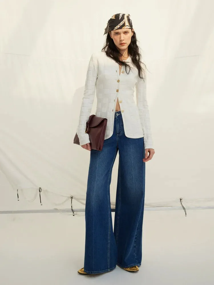Square-Textured Knit Cardigan