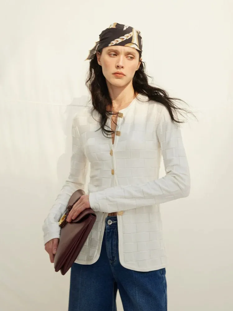 Square-Textured Knit Cardigan