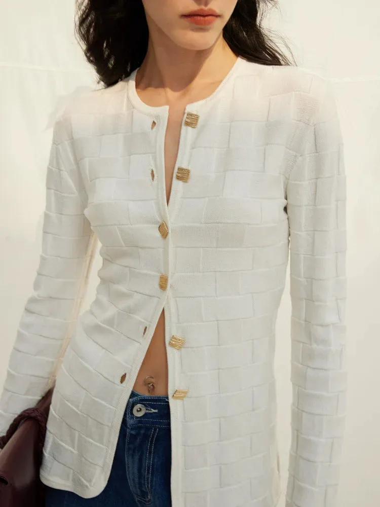 Square-Textured Knit Cardigan