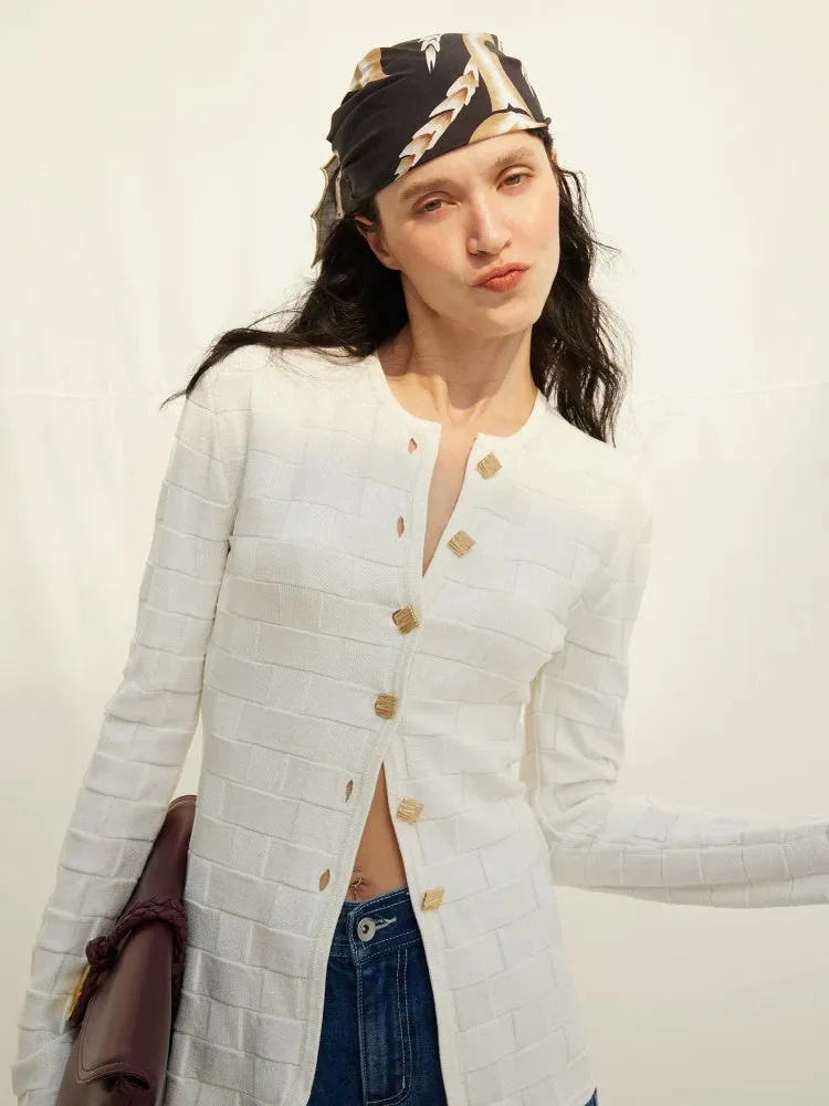 Square-Textured Knit Cardigan