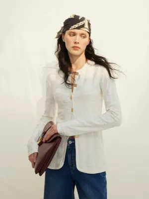 Square-Textured Knit Cardigan