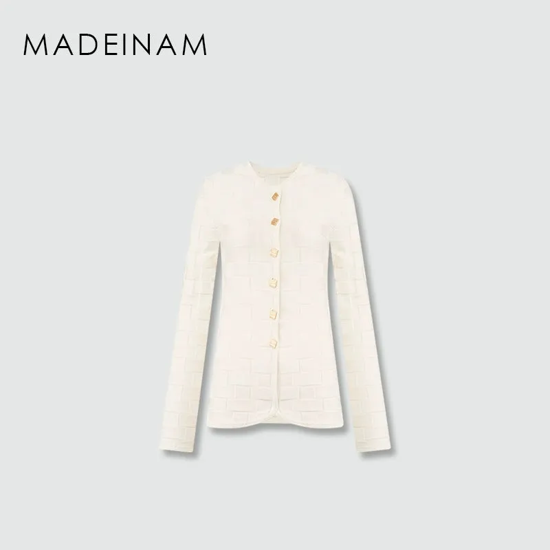 Square-Textured Knit Cardigan