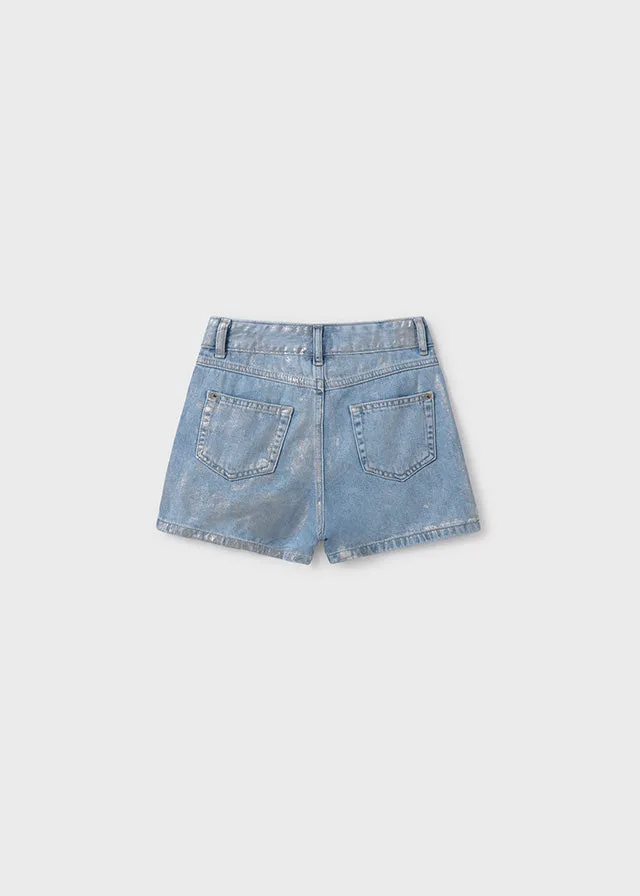 SS25 Mayoral Older Girls Blue & Silver Denim Shorts 6217