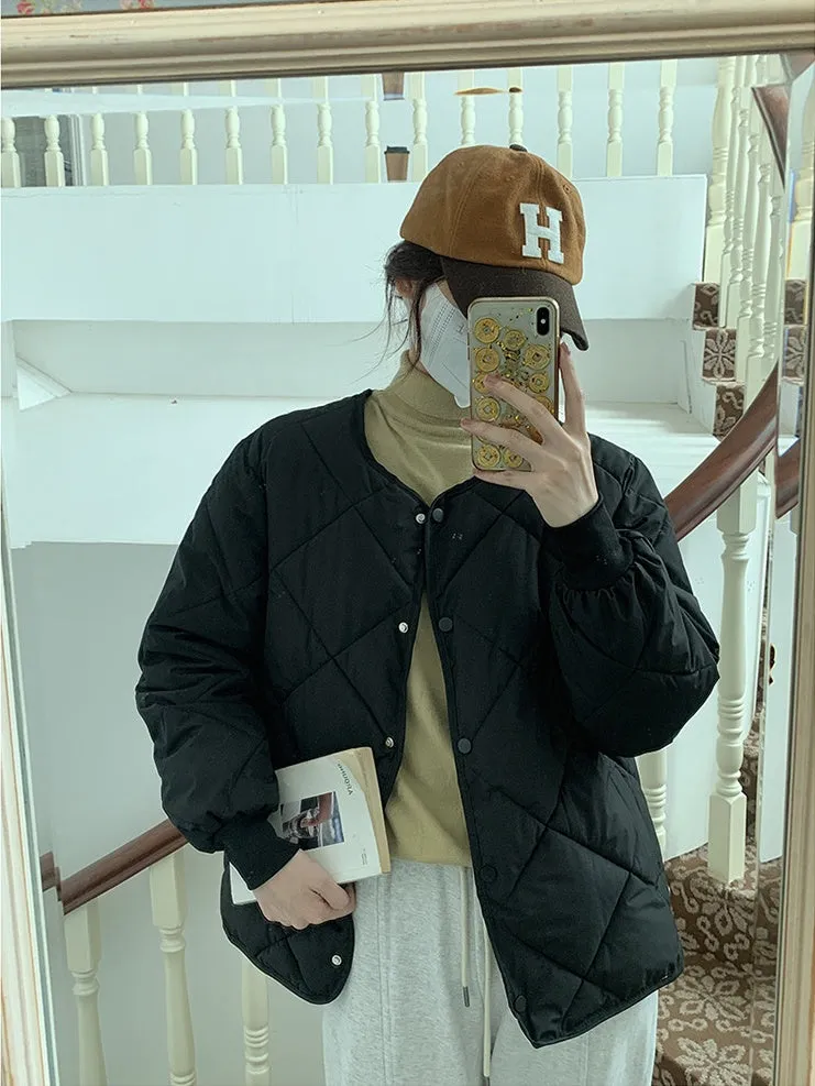 Stylish Plain Cropped Puffer Jacket for Women with Elastic Cuffs