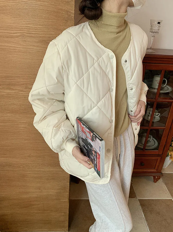 Stylish Plain Cropped Puffer Jacket for Women with Elastic Cuffs