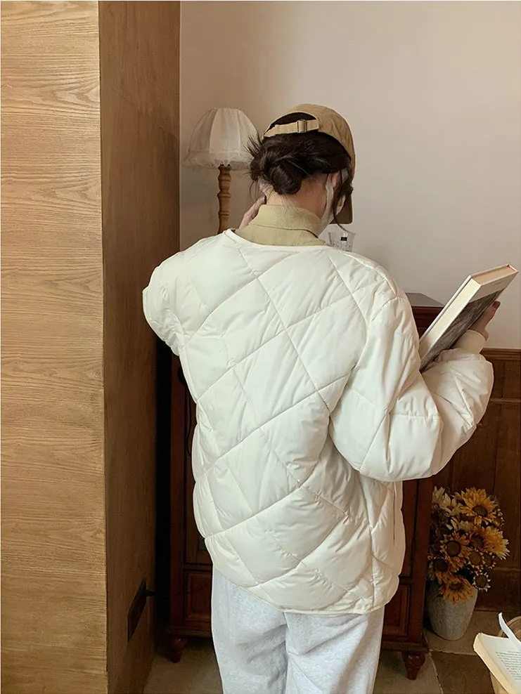 Stylish Plain Cropped Puffer Jacket for Women with Elastic Cuffs