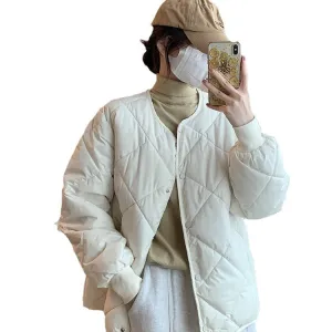 Stylish Plain Cropped Puffer Jacket for Women with Elastic Cuffs