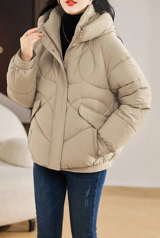 Stylish Zip Up Hooded Puffer Jacket for Women with Easy-to-Clean Fabric
