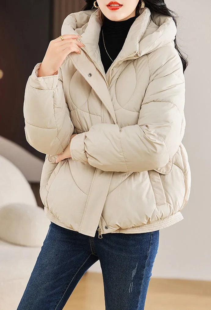 Stylish Zip Up Hooded Puffer Jacket for Women with Easy-to-Clean Fabric