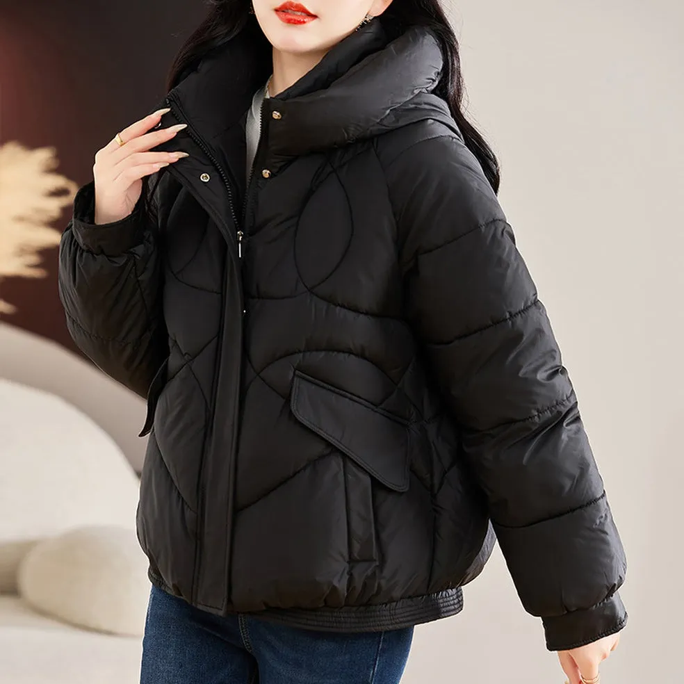 Stylish Zip Up Hooded Puffer Jacket for Women with Easy-to-Clean Fabric