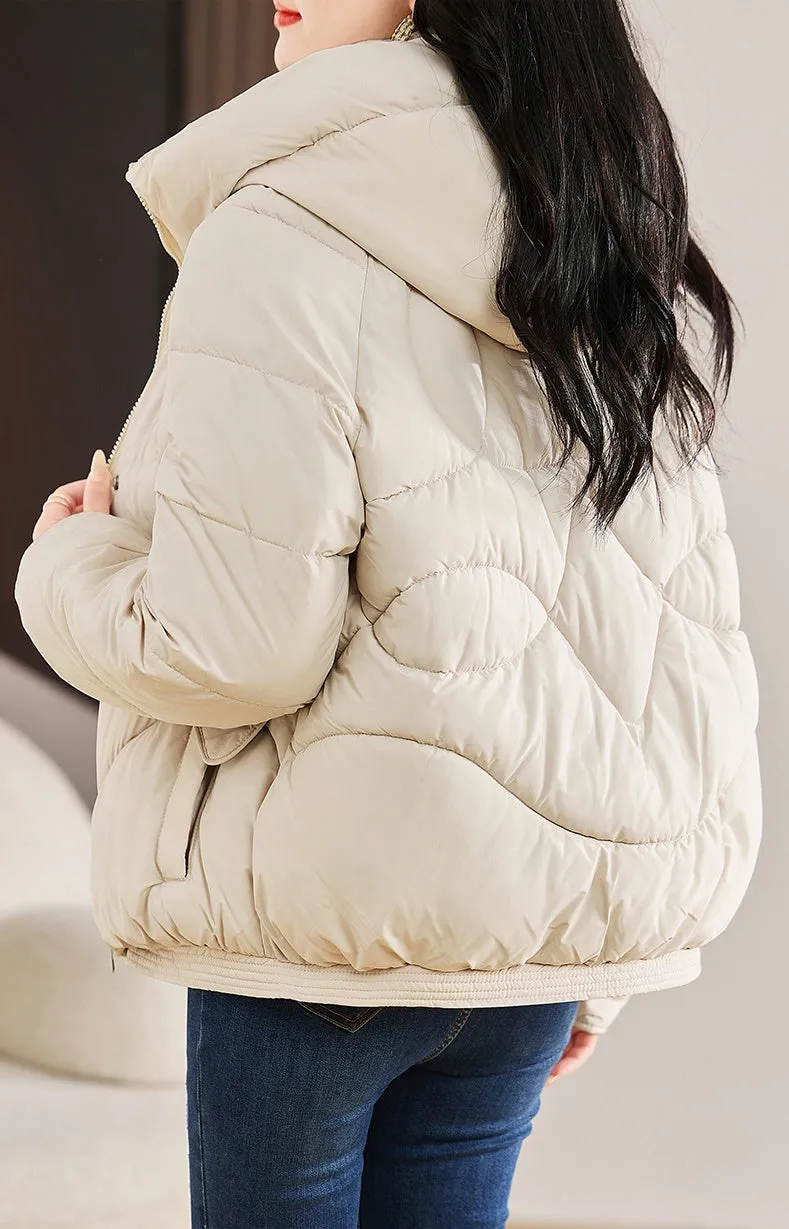 Stylish Zip Up Hooded Puffer Jacket for Women with Easy-to-Clean Fabric