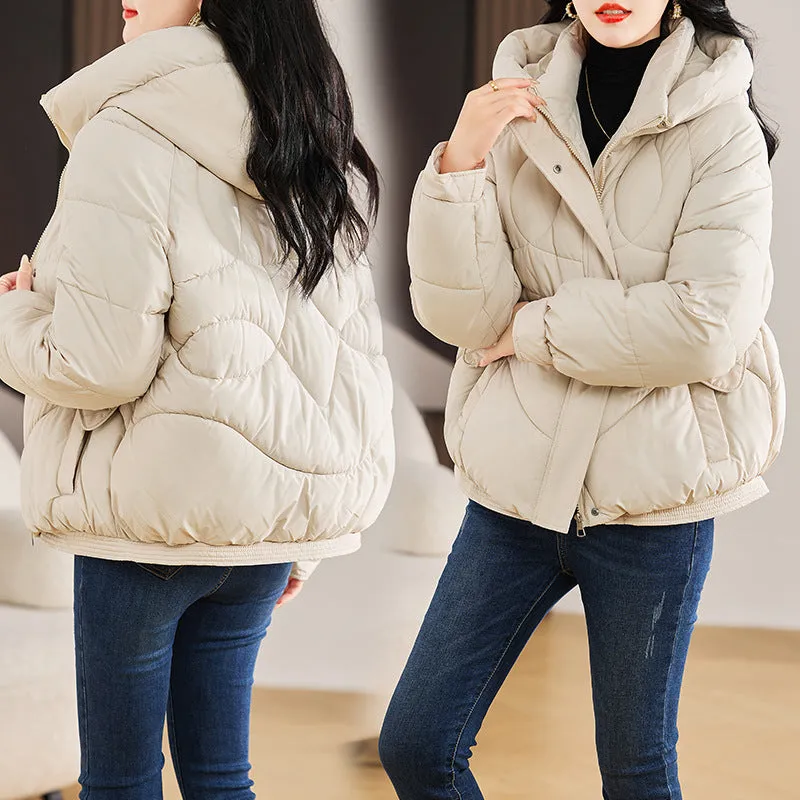 Stylish Zip Up Hooded Puffer Jacket for Women with Easy-to-Clean Fabric